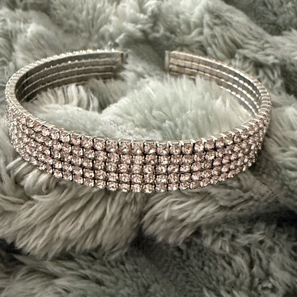 Classic Silver Crystal Bangle Bracelet - Women Jewelry